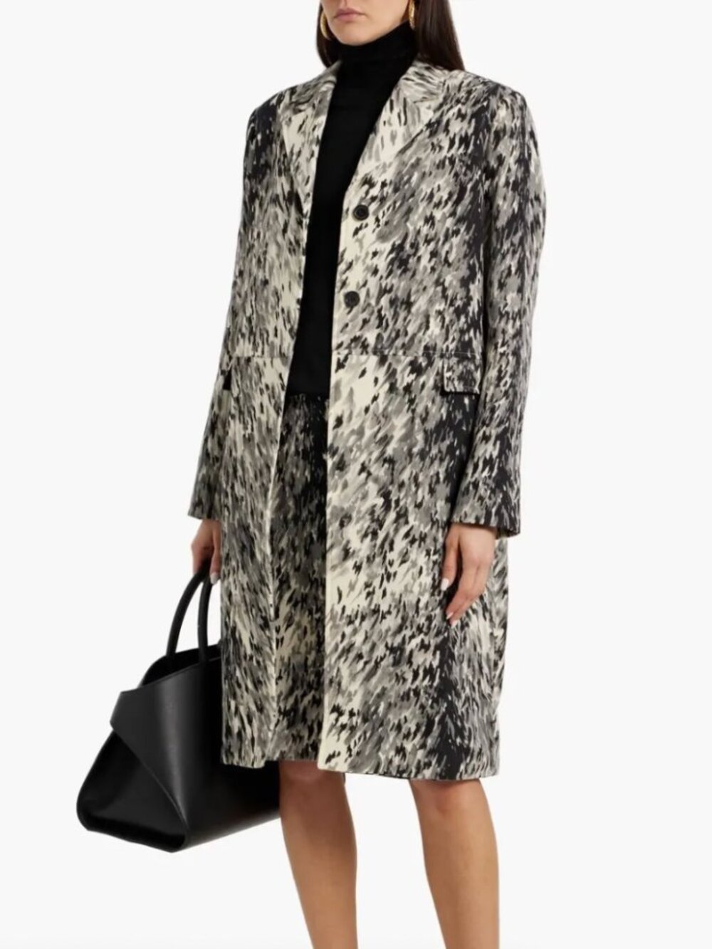 Luxe Abstract Animal Print Brushed Wool Single-Breasted Coat from Toteme